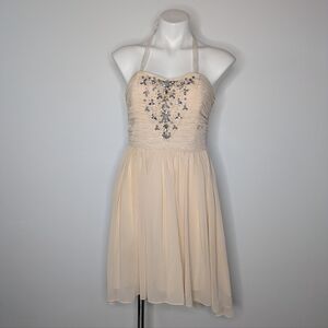 Pearl Marchesa Cream Rhinestone Embellished Knee Length Evening Event Dress 6